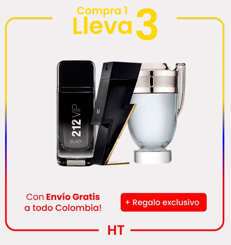 Combo 3 Perfumes Carolina Herrera BAD BOY, Carolina Herrera 212 VIP BLACK y Paco Rabanne INVICTUS