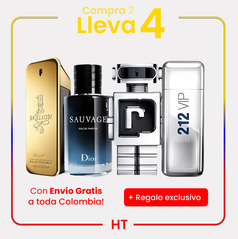 Combo 4 Perfumes 212 Vip, Sauvage Dior, Phantom y One Million