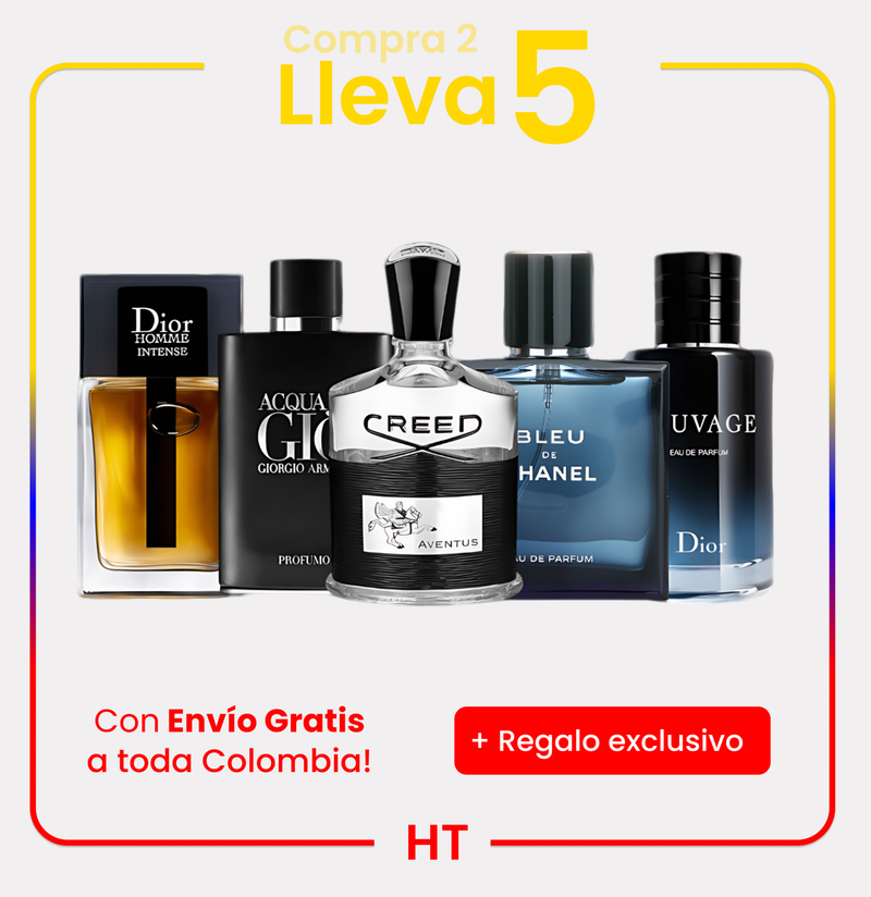 Combo 5 Perfumes Creed, Sauvage, Bleu de Chanel, Dior Homme Intense y Acqua Di Gió