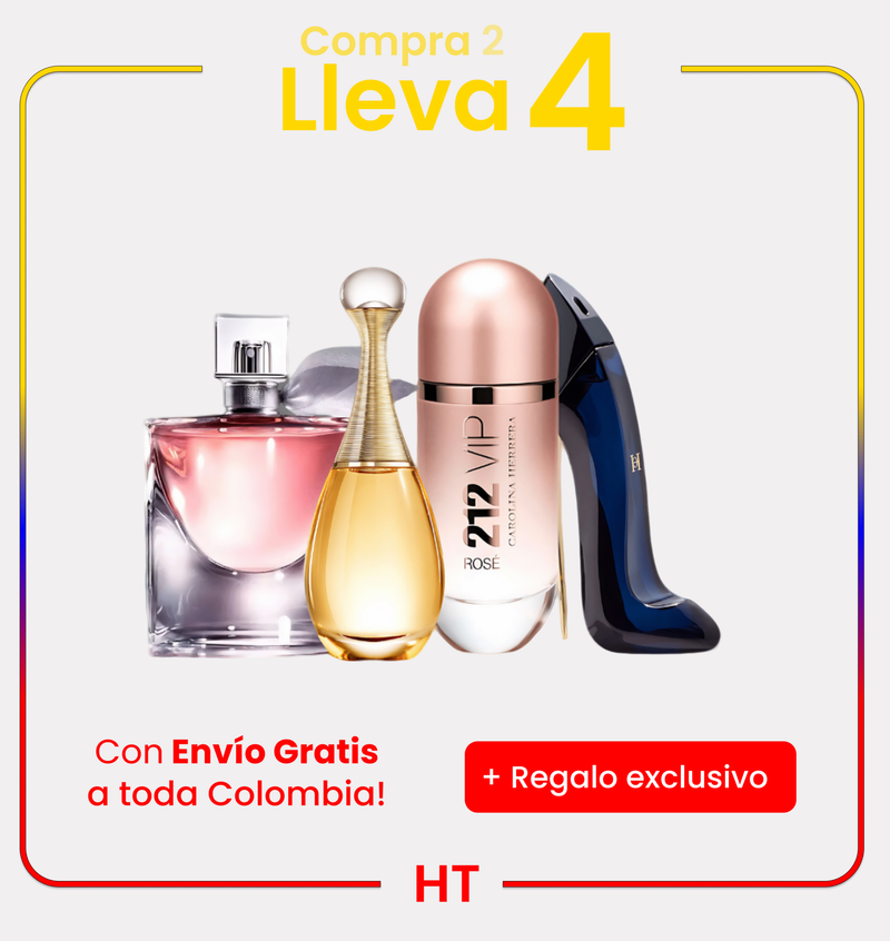 Combo 4 Perfumes La Vie Est Belle, Dior J'Adore, 212 VIP Rosé y Good Girl